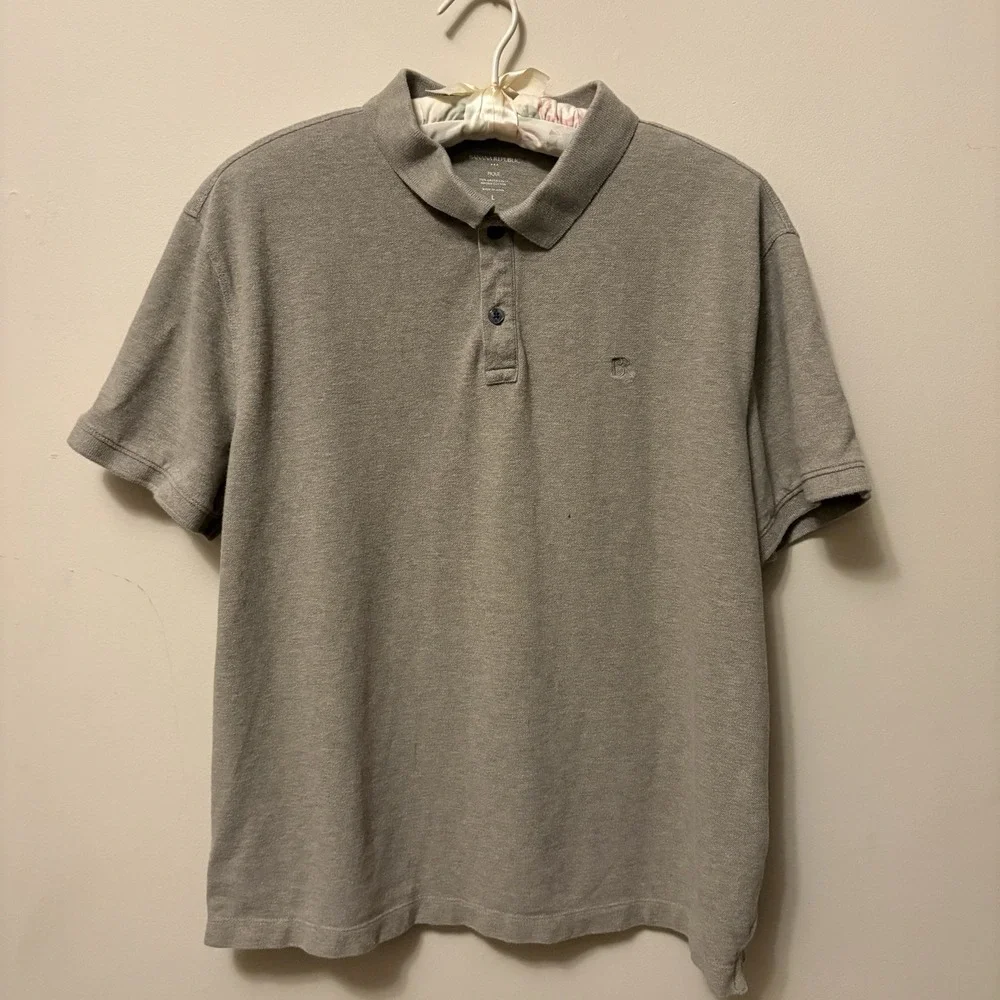 Banana Republic 100% Organic Cotton Piqué Polo Shirt Men's L Grey/Beige-ish
